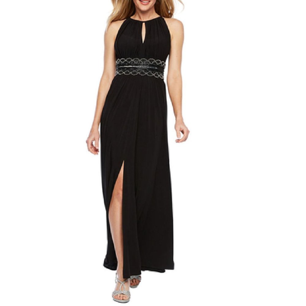 R & M Richards Sleeveless Embellished Halter Evening Gown Size 6